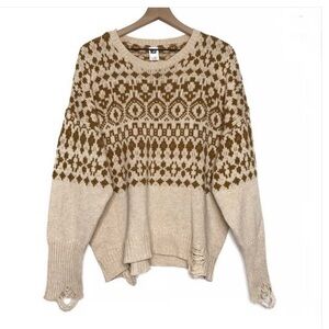 NSF Elsa Boyfriend fair isle Distressed Knit Sweater L